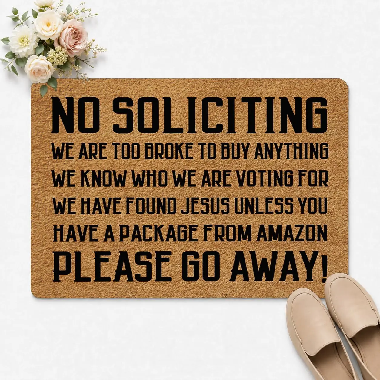 Funny Doormats No Soliciting Please Go  Indoor Floor Welcome Mat for Entrance Way Rubber  for Front Door Indoor Outdoor Cute Rugs 23.6"(L) x 15.7"(W)