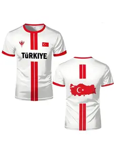 Turkish Sports Jersey, Turkish Flag 3D Print Fashion Men's T-Shirt, Breathable Polyester, Outdoor Activities, Casual Wear, Football Fans Gift