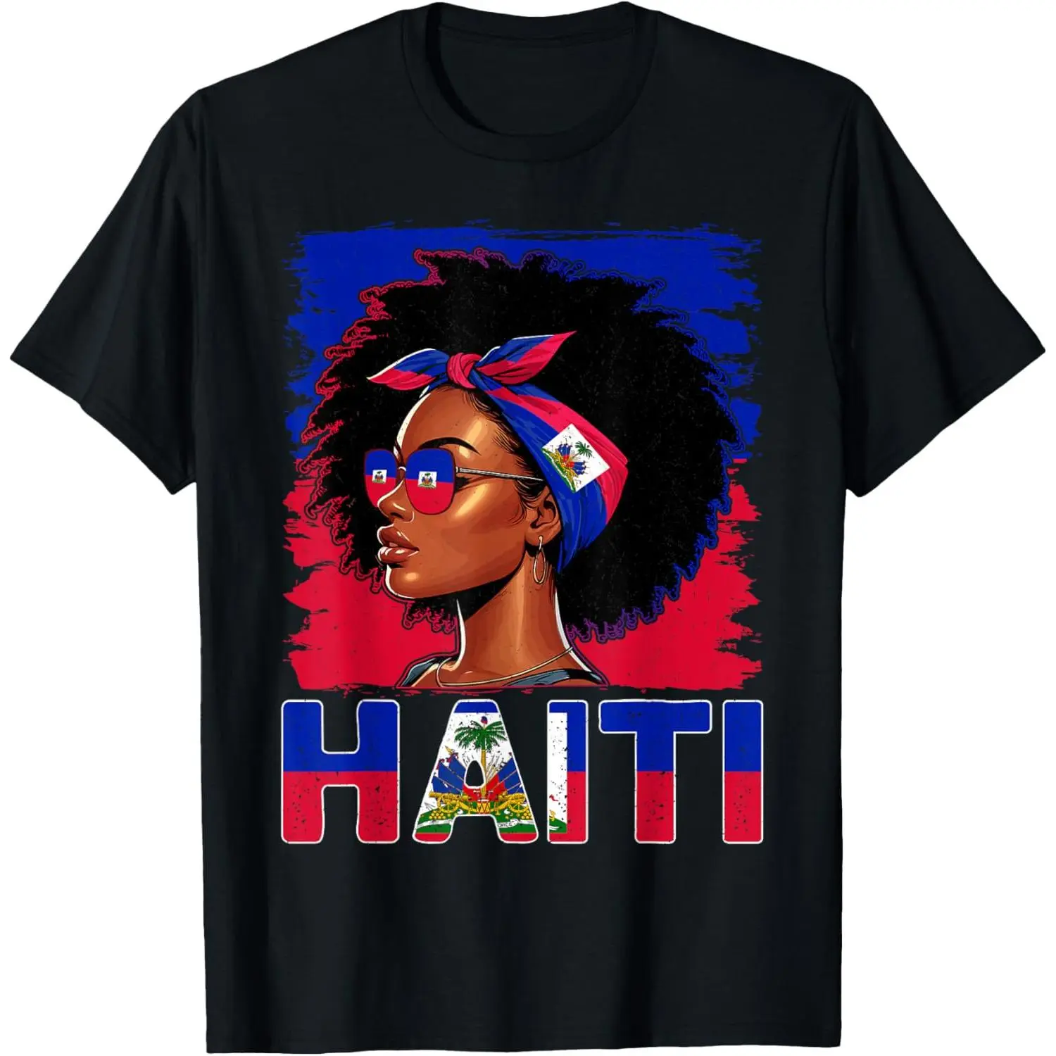 Women's Haitian Pride Haitienne Afro Bold Print Sports Top, Unisex Oversized Short-Sleeve Round Neck T-Shirt for Haitian Heritage Enthusiasts