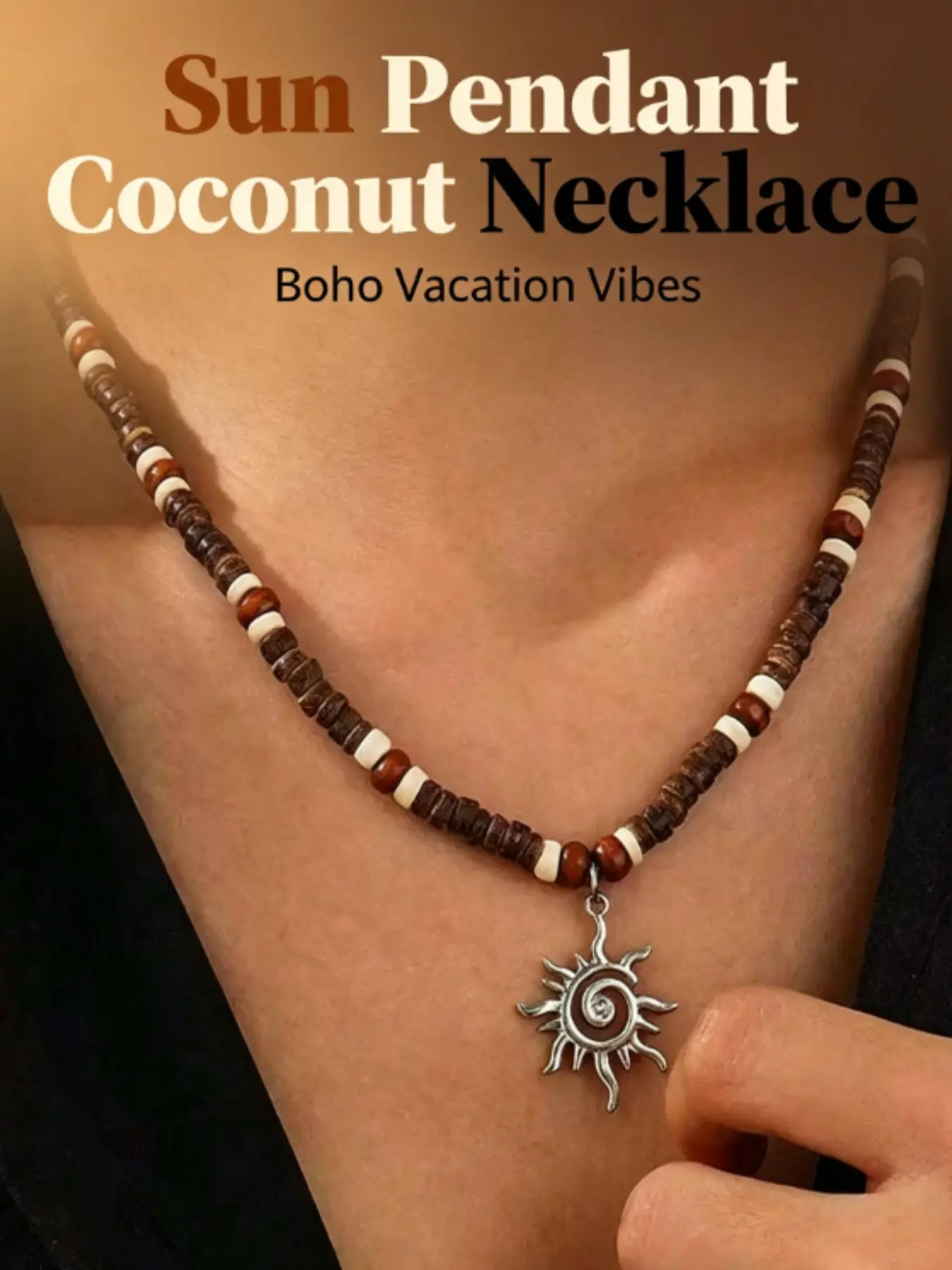 「Boho Beach Style Hip Hop Wooden Bead Necklace, Unique Lockbone Chain for Any Occasion, Perfect Valentine's Day Gift🎁, Festival Jewelry」