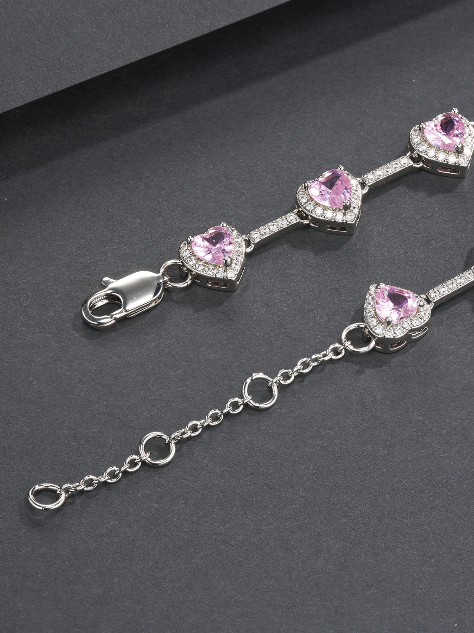 Pink Heart Shaped Zircon Decor Bracelet, Fashionable Jewelry for Women & Men, Trendy All-match & Exquisite Jewelry for Birthday Gift, Heart Design Bracelet, Fashion Bracelets