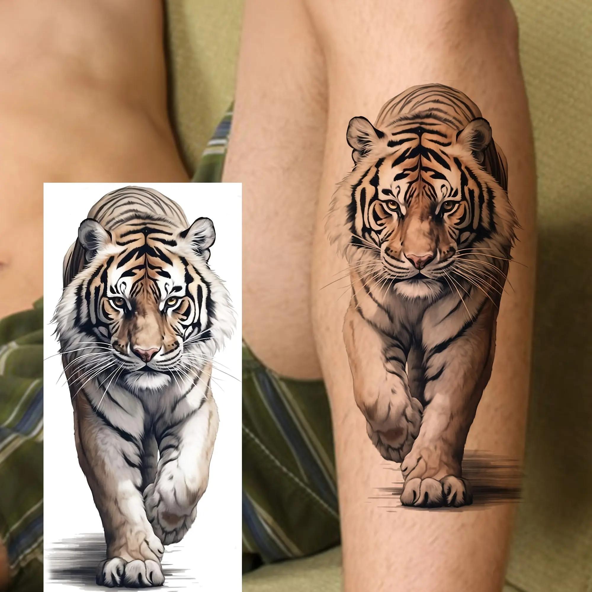 1 Sheet Tiger Temporary Tattoos for Women Men Half Sleeve Adults Arm Legs Thigh Forearm Shank, Waterproof Temp Stickers Fake Tattoo Long Lasting Realistic