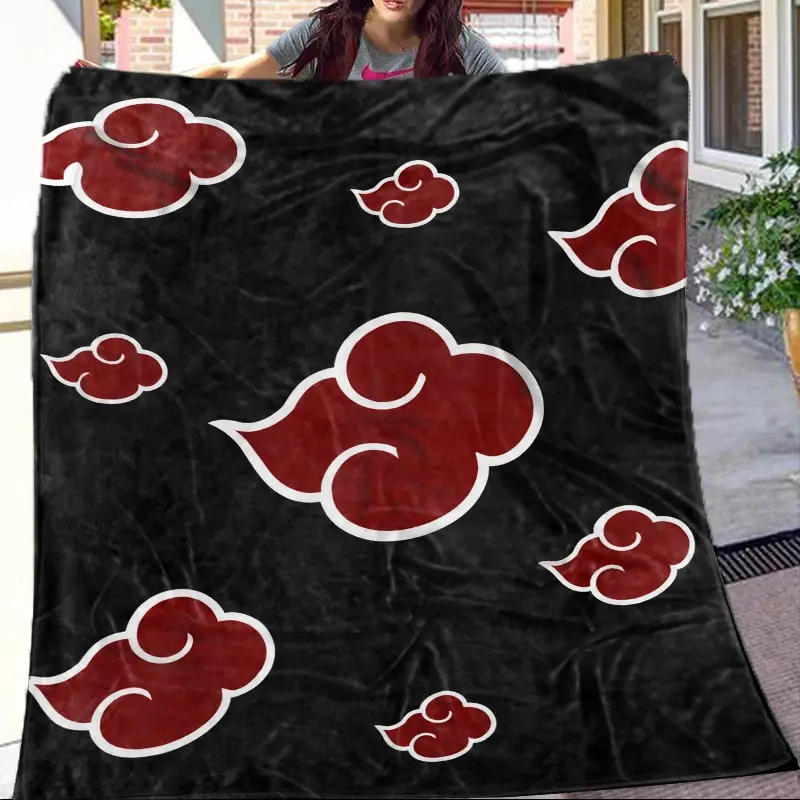 1 Piece Naruto Akatsuki Cloud Flannel Throw Blanket, Anime Red Cloud Sofa Blanket, Soft Cozy Warm Decorative Bedroom Blanket for Living Room Gaming Room Dorm Decor, Perfect Gift for Naruto Fans