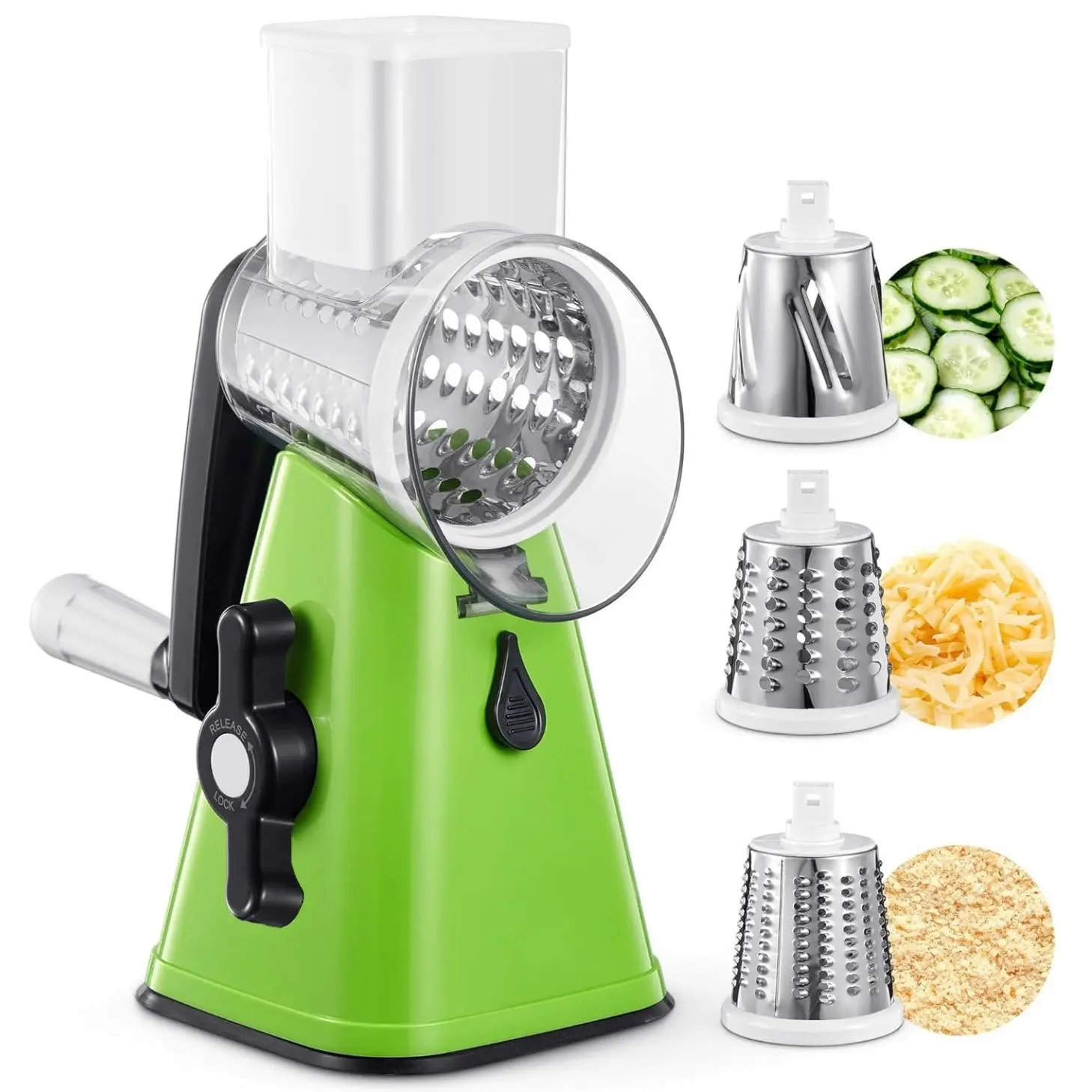 Rotary Vegetable Slicer with Three Roller Blades, Food Veggie Cutter, Efficiently Slice Cheese, Carrots, Cucumbers, Nuts, Ideal Kitchen Tool for Food Prep