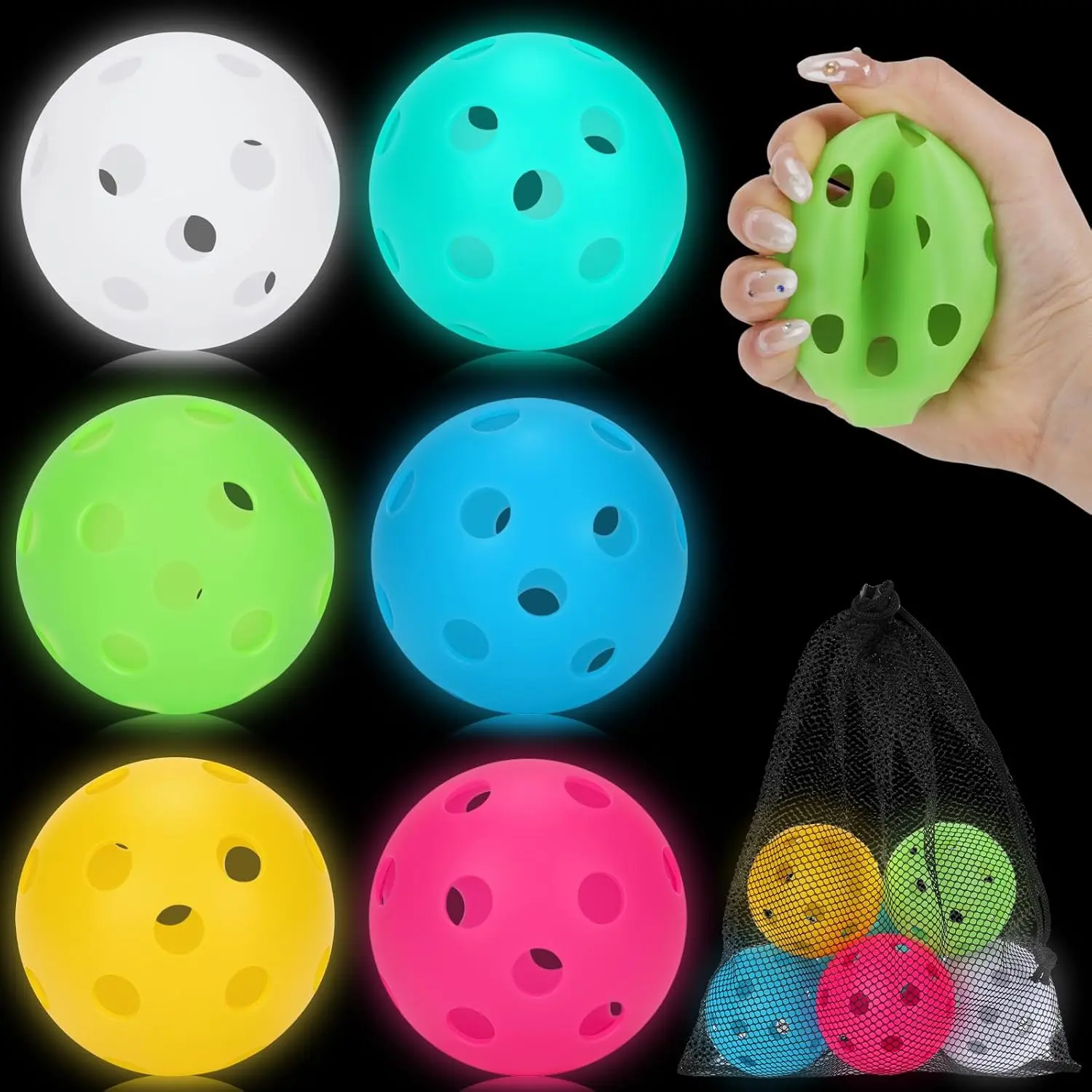 3/6/12 Pack Practice Balls Glow in The Dark Baseballs Plastic Soft Baseballs with Drawstring Bag for Indoor Outdoor Night , Backyard  Batting Hitting Softballs