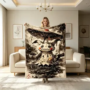 Ink Style Disguise Ghost Cartoon Soft Flannel Blanket, Comfortable Thin Throw for Leisure AC Rooms Home Office Sofa Bed, Cozy Gift for Adults and Children, kid Birthday Christmas Gift;;'