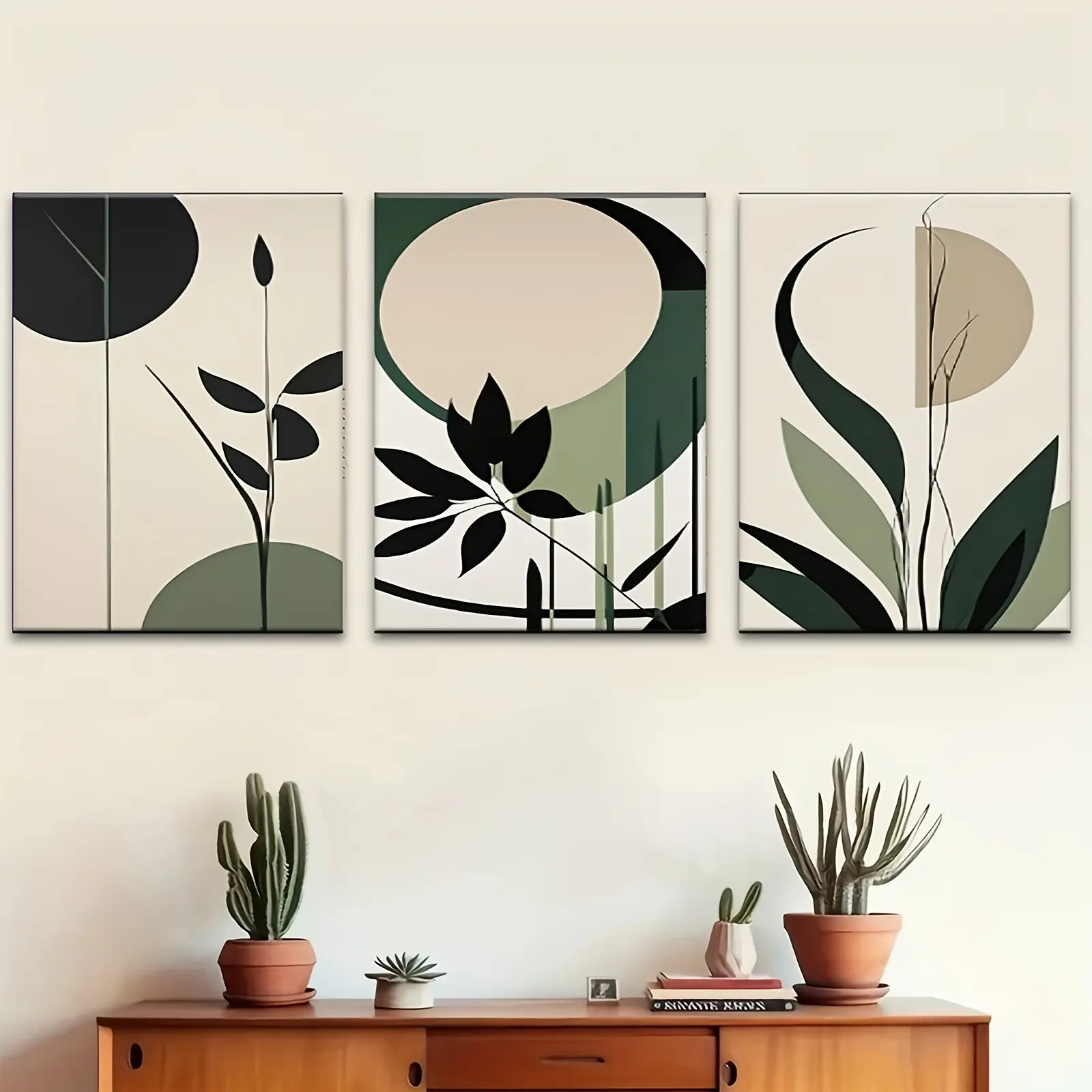 3-Piece Artistic Abstract Plant Canvas Artwork, Decorative Frameless Hanging Canvas Prints, Ideal for Living Room & Bedroom Home Decor, Frames