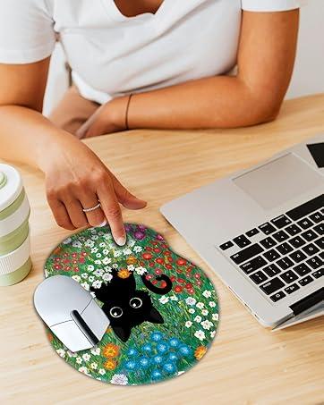 Ergonomic Cat Mouse Pad with Wrist Rest, Gaming Mouse Pad with Wrist Support, Funny Mouse Pad for Desk, Computer Mousepad with Non-Slip Pain Relief PU Base, Cute Office Desk Accessory