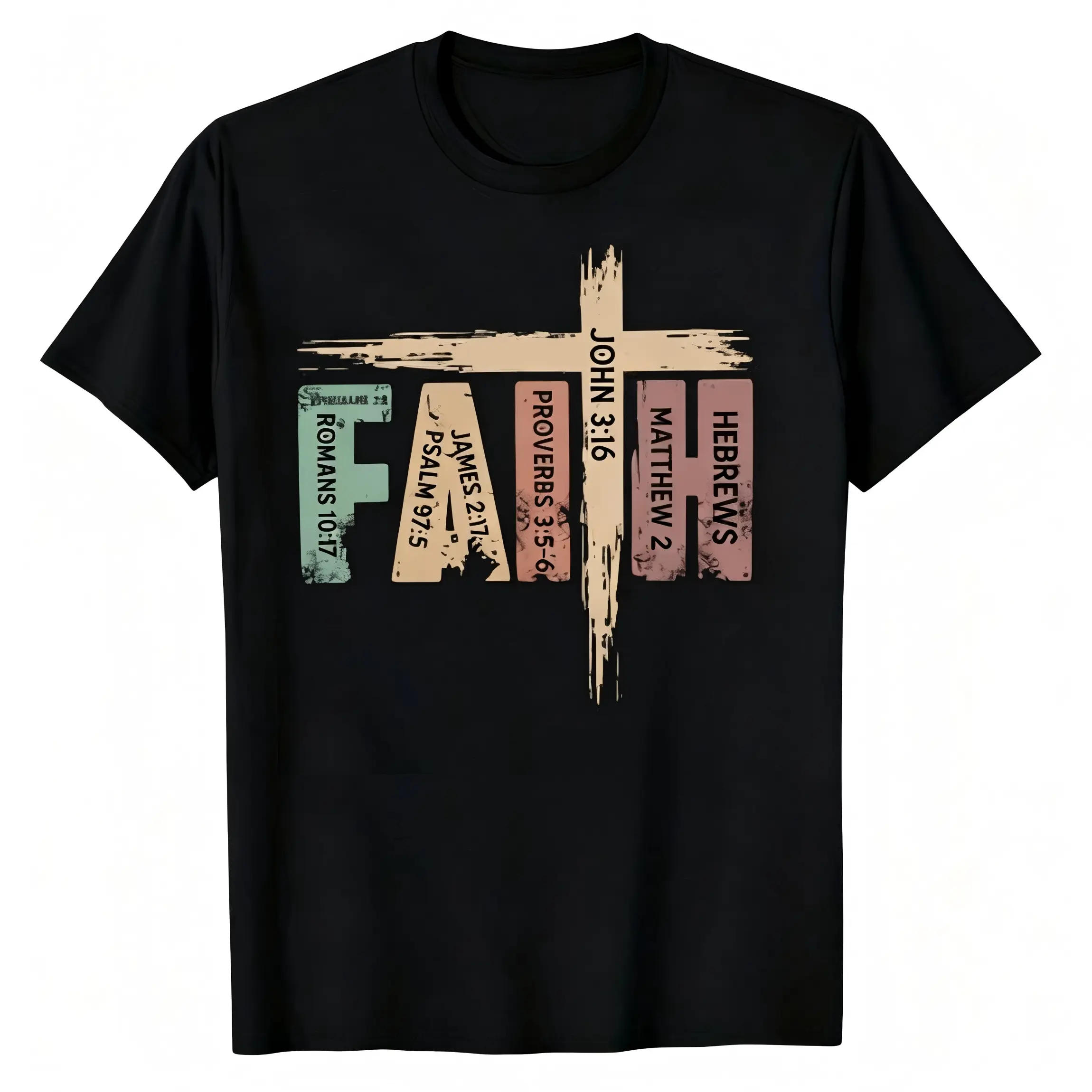 Unisex Faith T-Shirt with Faded Distressed Brush Cross, Minimalist Vintage Scripture Graphic, Lightweight Soft Cotton for Bible Study Attendees, Believer, Casual, Crew Neck, Distressed Cross Brush Stroke Graphic, Fashion, Machine Washable