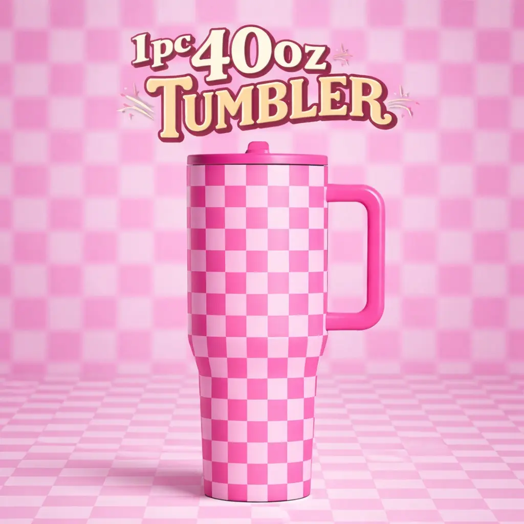1 Pc insulated mug, 40oz vacuum cup, double wall thermal mug, keeps hot 12 hours cold 24 hours, leak proof lid with handle, large capacity skinny tumbler, checkered pattern design, travel mug for hot cold drinks, gift for women men holiday office use