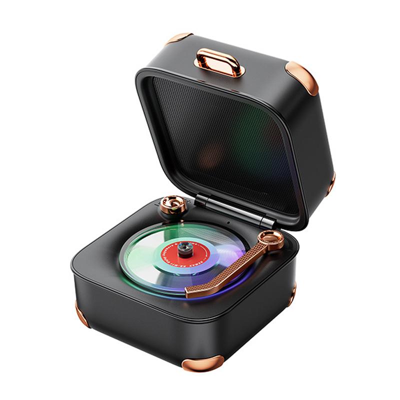 2026 New Mini Classic Vintage Bluetooth Speaker Retro Hifi Music Box Vinyl Record Player Design Soundbar Colorful Ambient Light with Mic