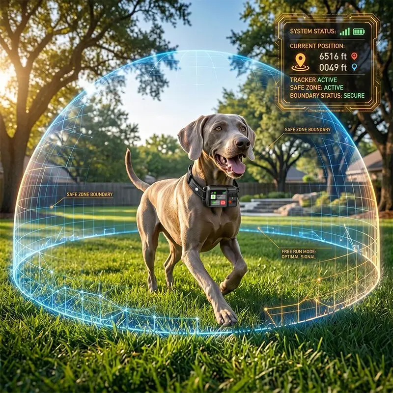 GPS Dog Wireless Fence with Beep, Vibration & Shock, Waterproof, No Monthly Charges, Up to 6561FT, Pet Boundary System, Outdoor Use Only，Behavior Correction Collar500-6
