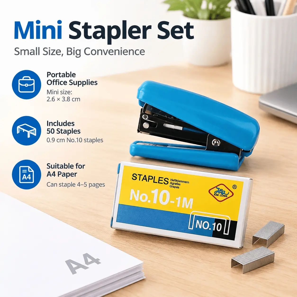1PC Mini Stapler Set, Portable Office Supplies, Cute Gift Stapler, with 50 Staples, 0.9 cm Staples, Suitable for A4 Paper, Office Accessories