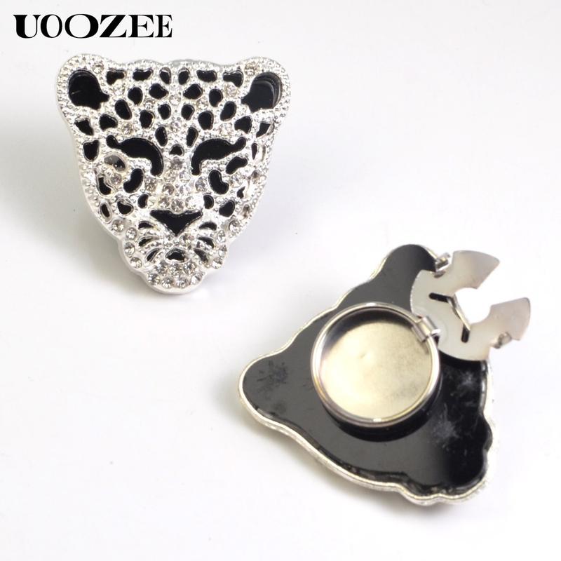 UOOZEE Women's New Fashionable Button Cover, Leopard Head Rhinestone Design with Hollow-out & Shiny Crystals, Versatile Shirt Cufflink Button Cover for Business, Social Gatherings & Daily Styling