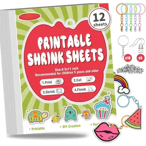 12 count Printable Shrink Paper, Plastic Shrinky Dink Sheets Set with Key Rings & Earring Accessories for  Easter Ornaments Mother's Day Gifts DIY Art (8.5x11, 6 Semi-Transparent/6 White)
