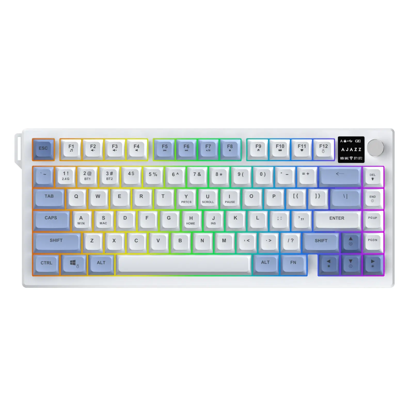 AJAZZ AF82 Wireless Film Keyboard 75% Layout Ergonomic Design Computer Office Keyboard Multimedia HD Screen Volume Adjustment Knob the third mock examination 2.4G+Wired+BT RGB DIY Support Multiple Systems Suitable for E-sports Games and Office