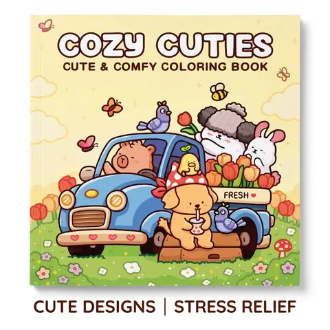 1pc COZY CUTIES Coloring Book For Adults And Kids,Simple Designs, Watercolor Floral Design For Relaxation, Toys suitable for boys and girls, zero foundation drawing to relieve stress, Christmas gift, Back to school gifts, Cute Colouring Book