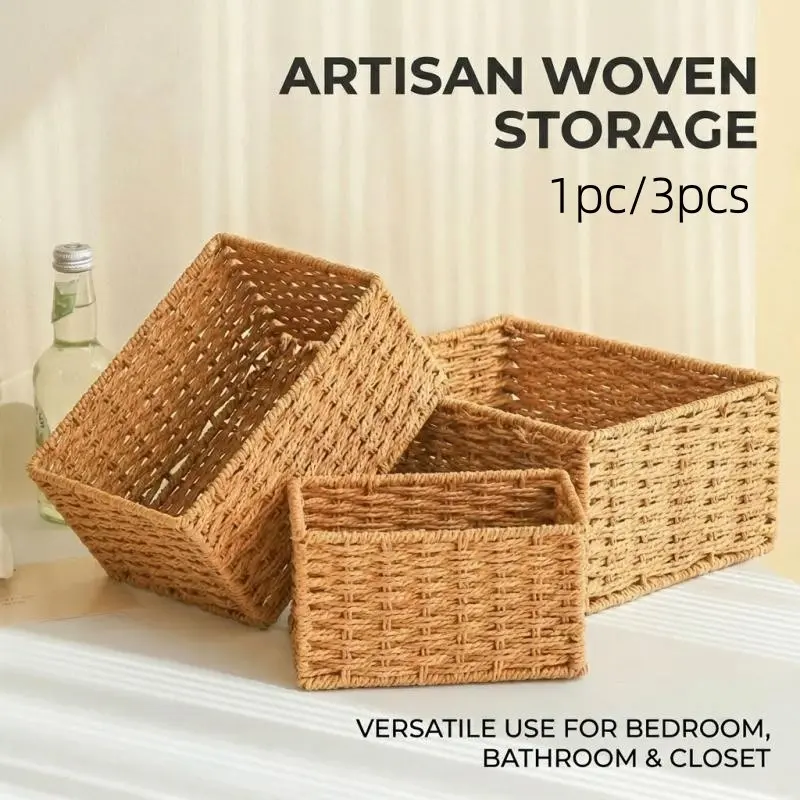 3-Size Handwoven Storage Weaving Baskets Set, Natural Seagrass Organizer, Suitable for Bedroom, Bathroom and Closet Organization