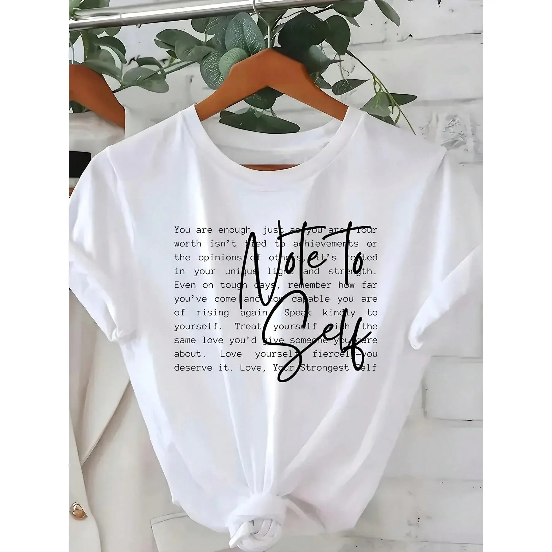 Women Vintage Red Inspirational Note To Self Calligraphy T-Shirt Positive Affirmation Graphic Tee With Lettering Soft Round Neck Short Sleeve Cas