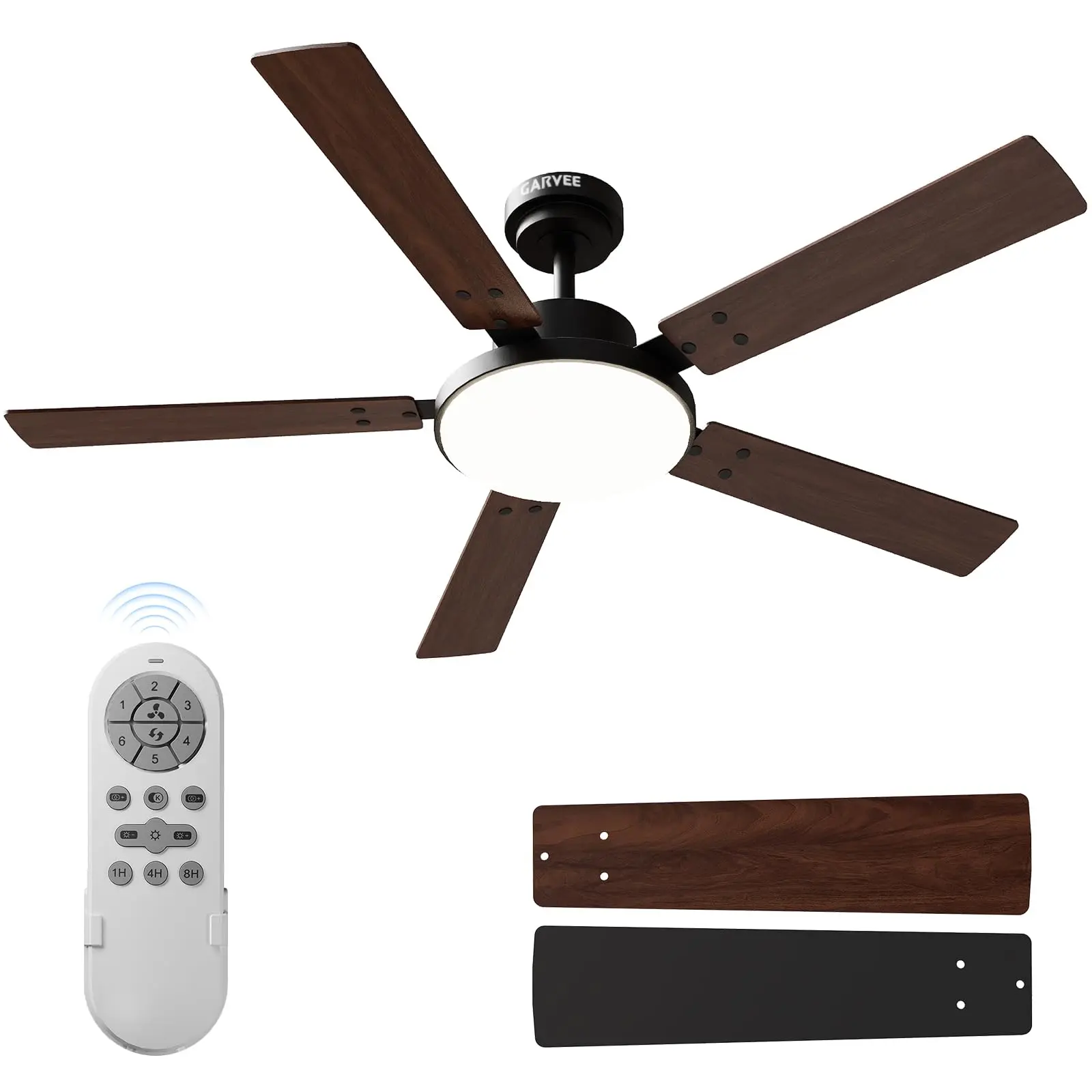 Modern Ceiling Fan with Light & Remote, 52 in, Reversible DC Motor, 6-Speed, 3CCT Dimmable LED, Memory Function, Timer, Indoor/Outdoor