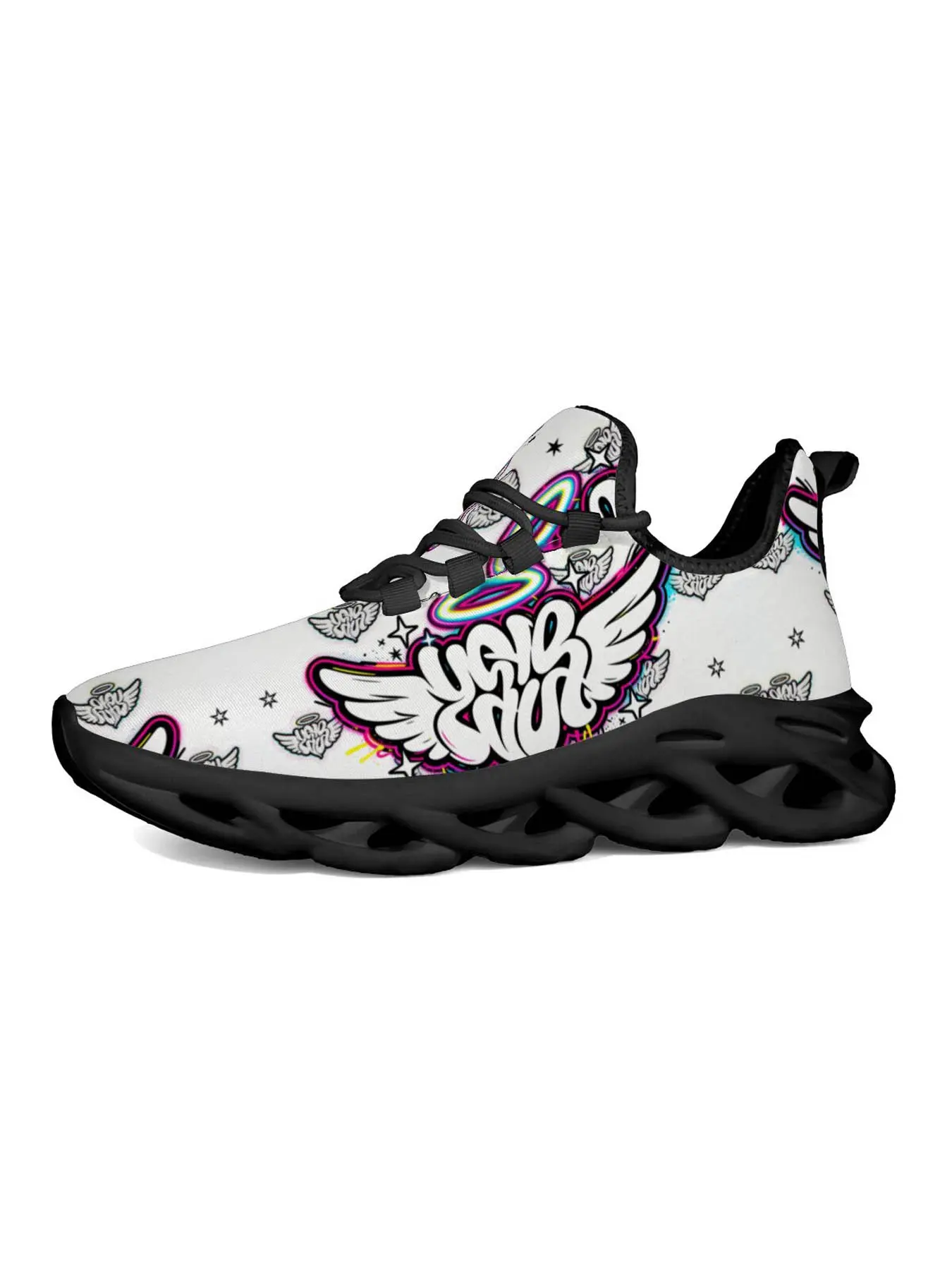 Men's Street Style Sporty Casual Shoes, Unique Fashion Art Design, Wing Halo Star Print, Vibrant Sole, Classic, Urban Night Wear