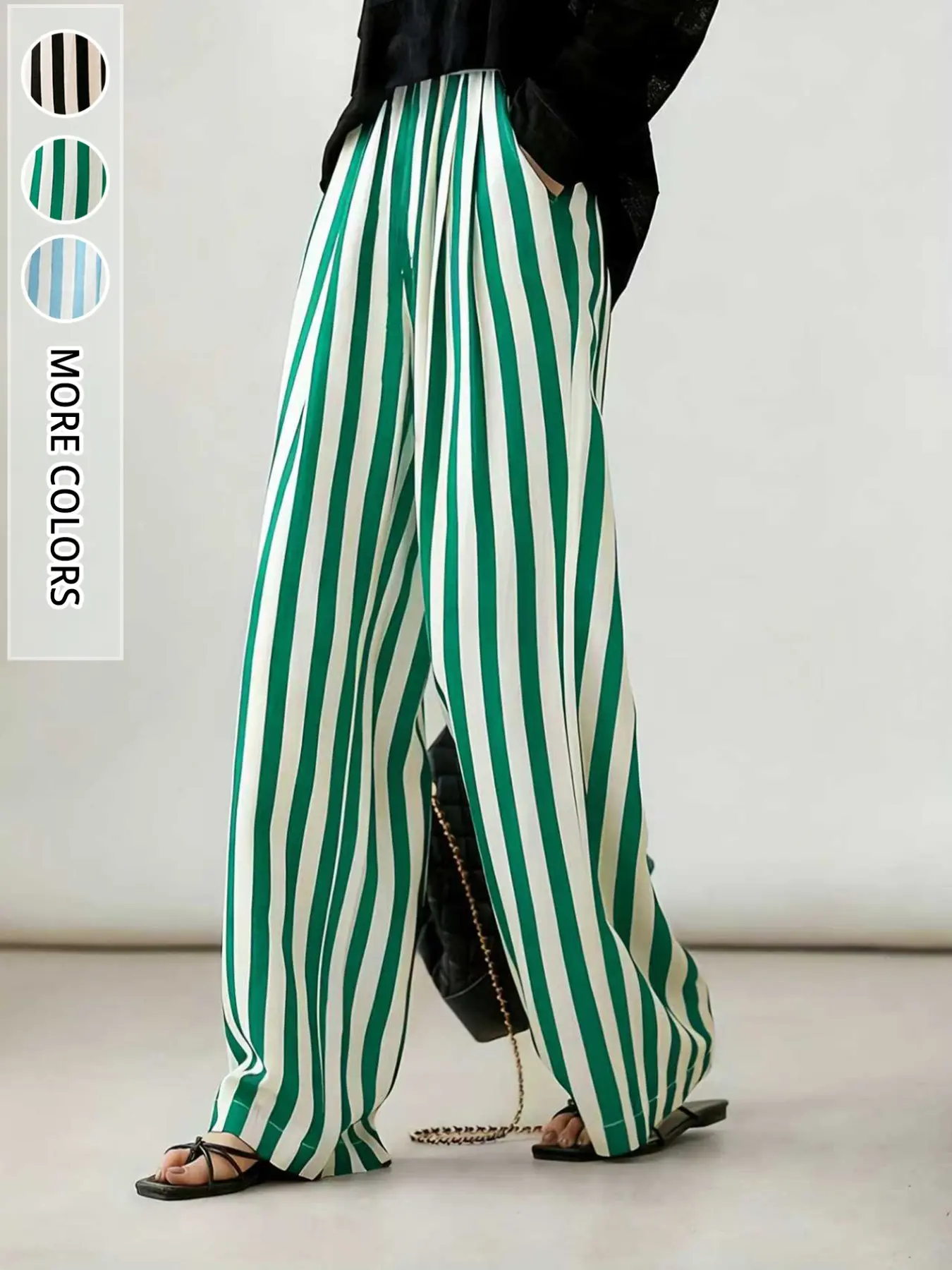 Women's Fashion Elegant Colorblock Striped Wide Leg Loose Pants, Commuter Office Wear, Indoor Outdoor, All Seasons, Stylish and Comfortable
