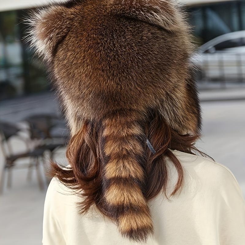 2026 Retro Y2K Raccoon Tail Mood Hat – Detachable Fluffy Earmuffs   Hypoallergenic Machine Washable Cottagecore Winter Accessory for Outdoor Casual Wear