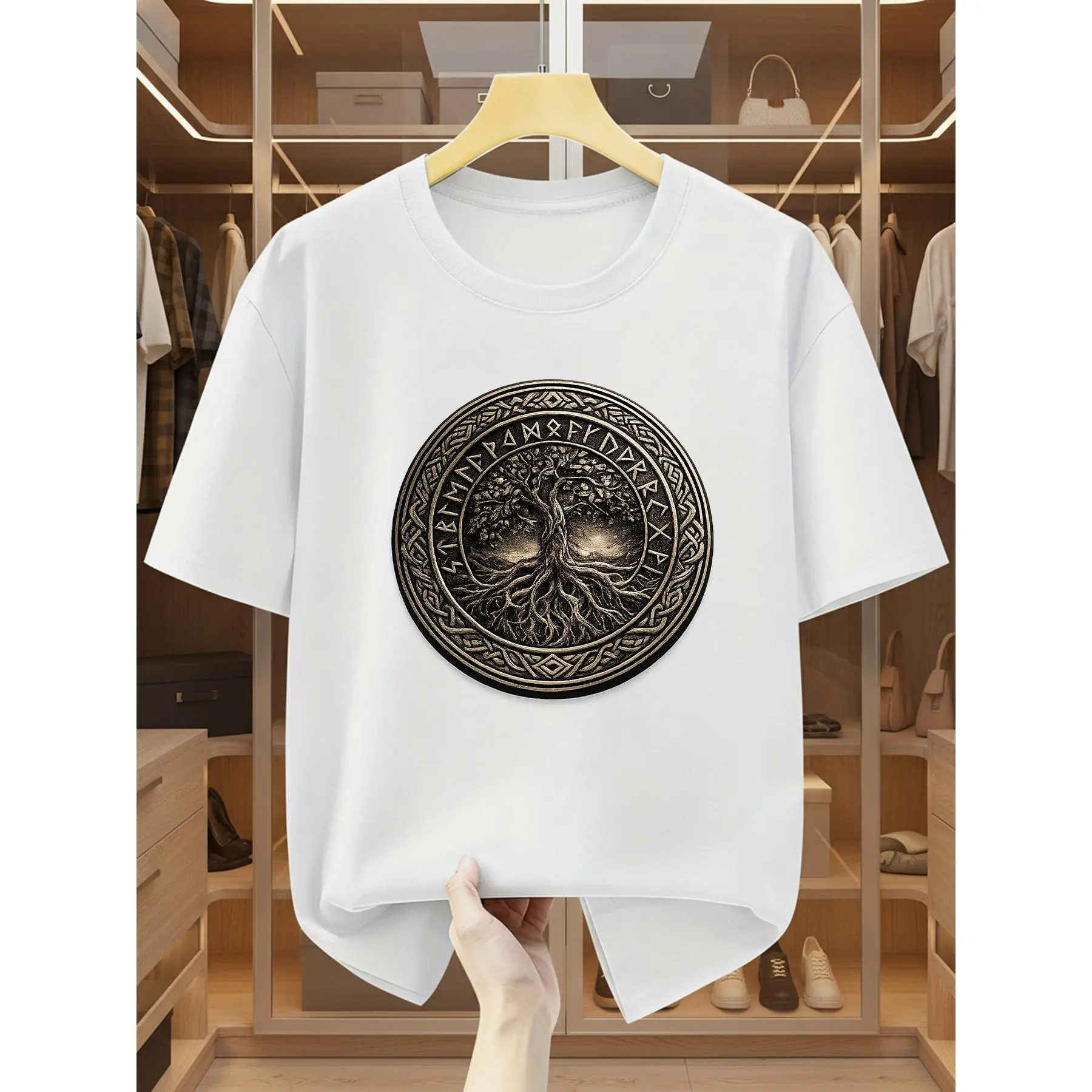 Viking Yggdrasil Tree of Life Rune Graphic T-Shirt, Norse Mythology Celtic Knot Unisex Casual Short Sleeve Tee, Pagan Celtic Top
