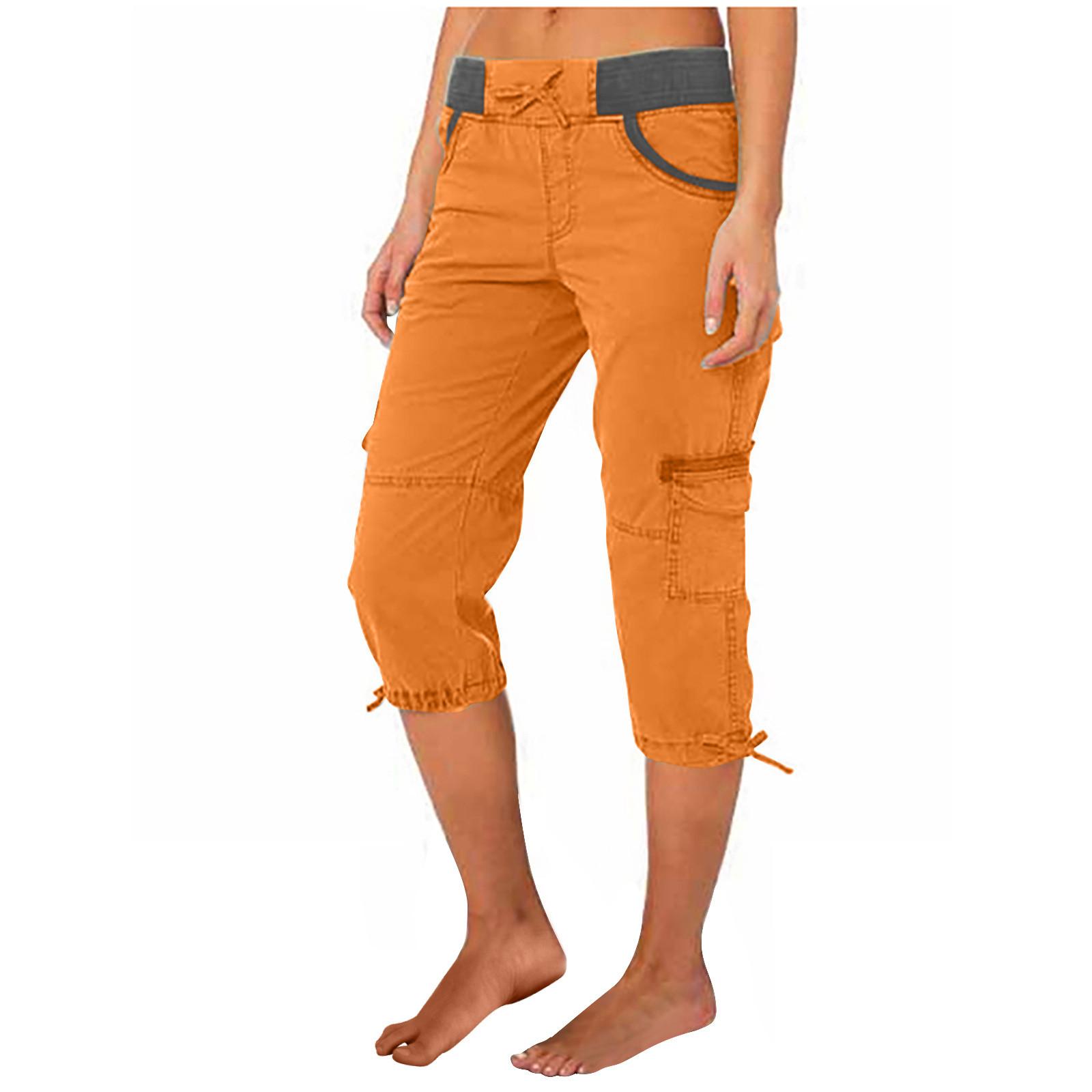 Women Cargo Capris Soild Casual Pants With Pocket Drawstring Outdoor Hiking Pants Women'S Slacks Thin Streetwear Tops Chic White Womenswear Bottom Comfort Basic