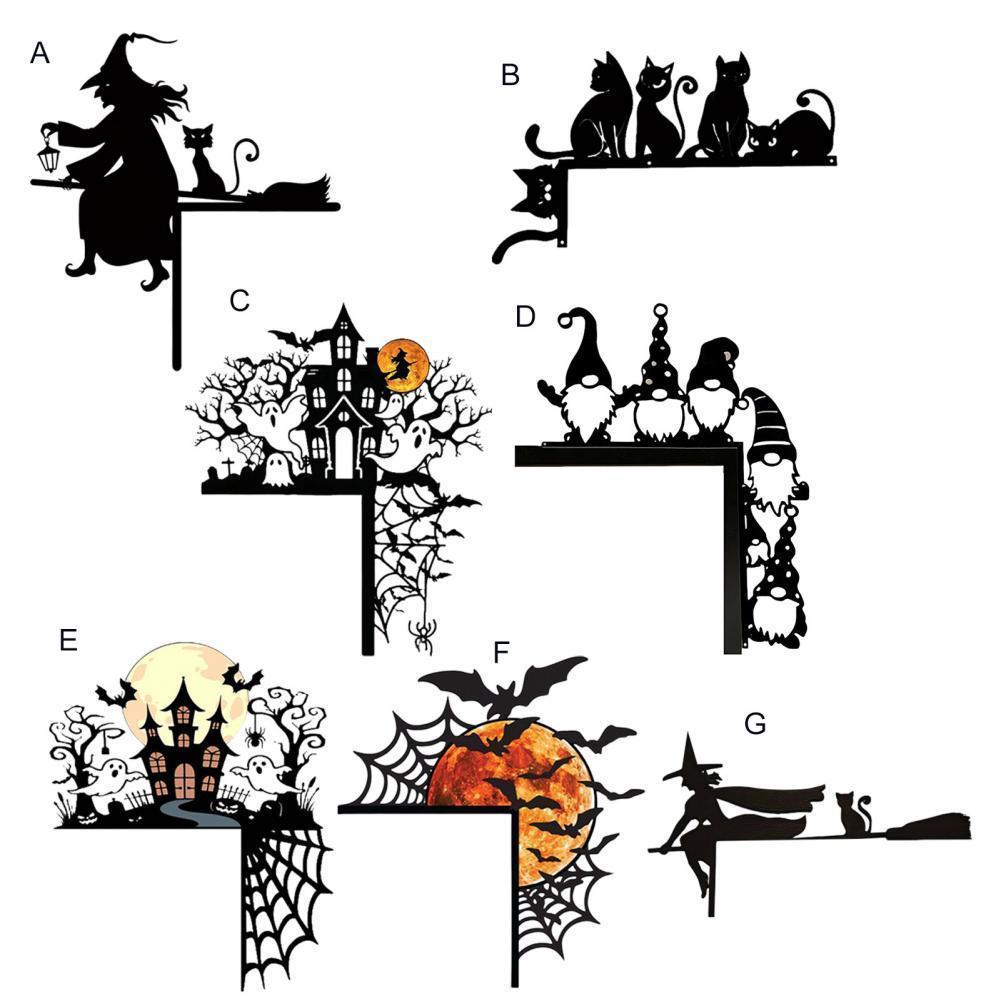 Halloween Door Corner Sign Metal Witch Cat Bat Ghost Spider Web Door Topper Sign Home Door Window Frame Decoration