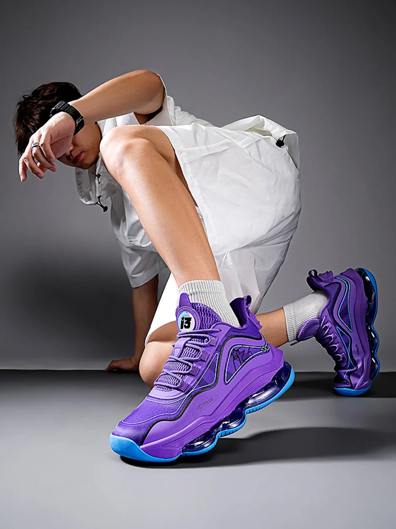 Youth High-Top Basketball Shoes, Full Sole Air Cushion Sports Sneakers, Anti-Slip Rubber, Ideal for Gaming & Daily Wear