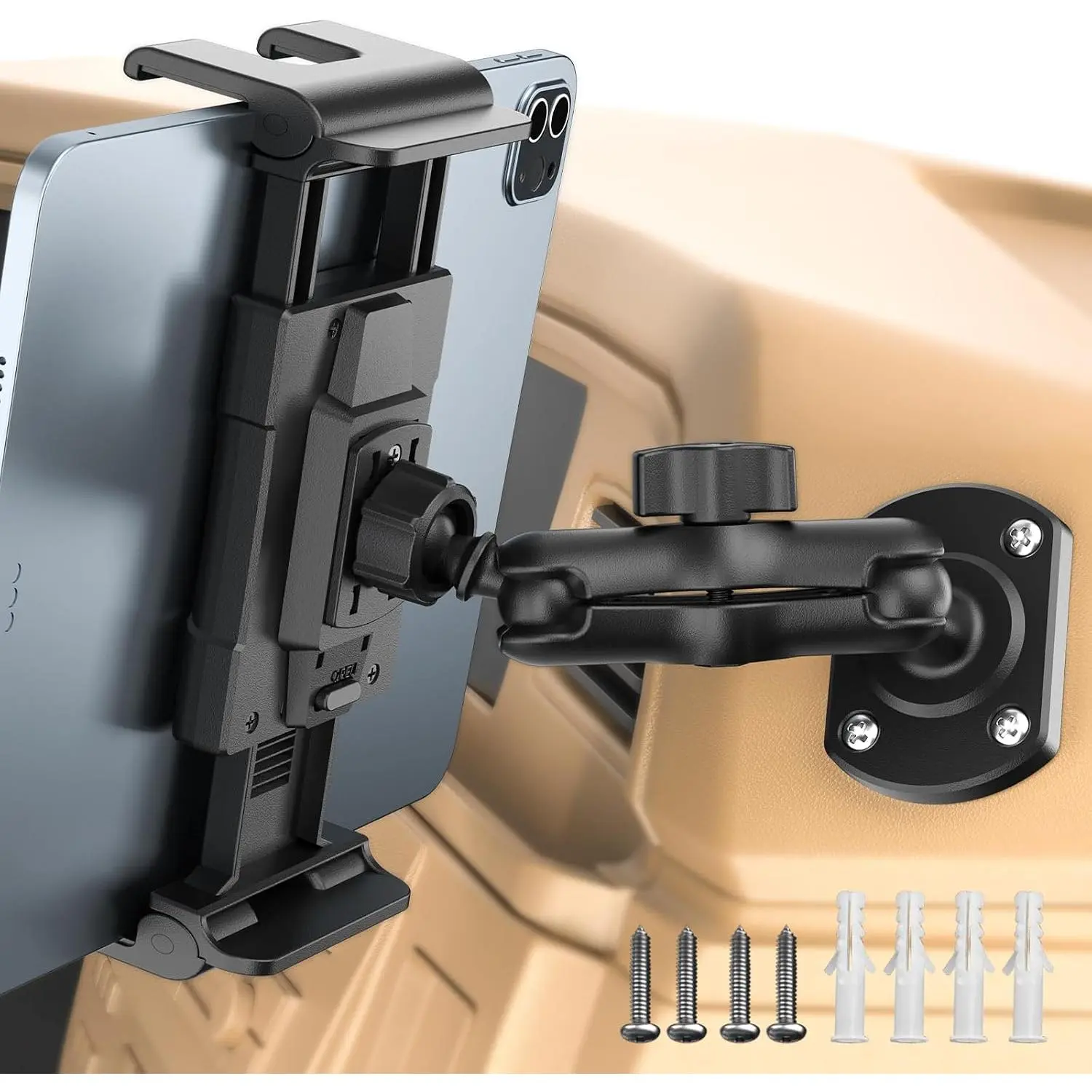 Tablet Holder for  &  Dashboard Heavy Duty iPad Mount with Drill Base 360° Rotating Arm, Compatible with 5"-13" Tablets & Phones, Kindle, Ideal for Commercial , Wall, Desk