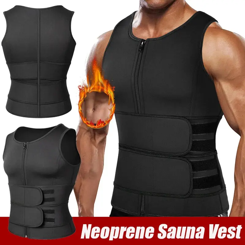 Men's Sauna Vest Waist Trainer, Quick Dry Sleeveless Compression Body Shaper with Zipper and Double Belts for Tummy Control, Workout Vests, Quick Dry Vest