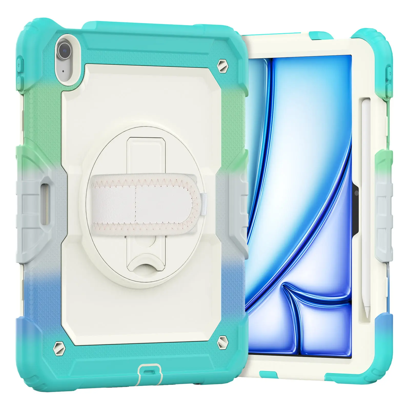 360 Degree Rotatable Hand Strap & Kickstand Protective Silicone Case with Pen Slot, 1 Count Shockproof Tablet Cover for iPad Air11/Air13/Pro 11/Pro 13, iPad Covers, Tablet Accessories, iPad Protective Casing