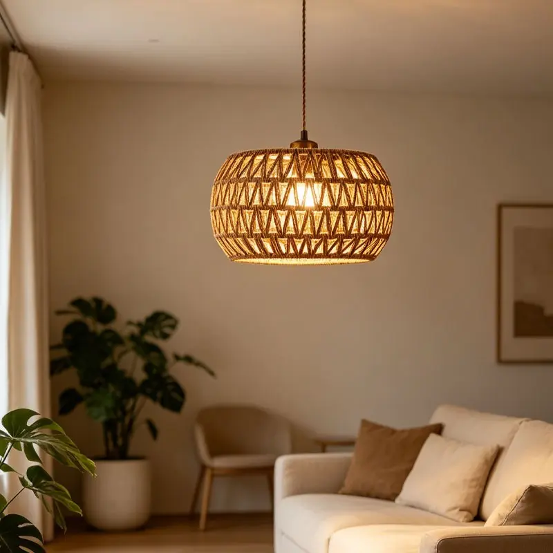 Rustic Style Pendant Light Shade, Modern Rope Design, Woven Fabric, Ideal for Dining Room, Living Room, Kitchen, Elegant Lighting Accessory, Home Lighting