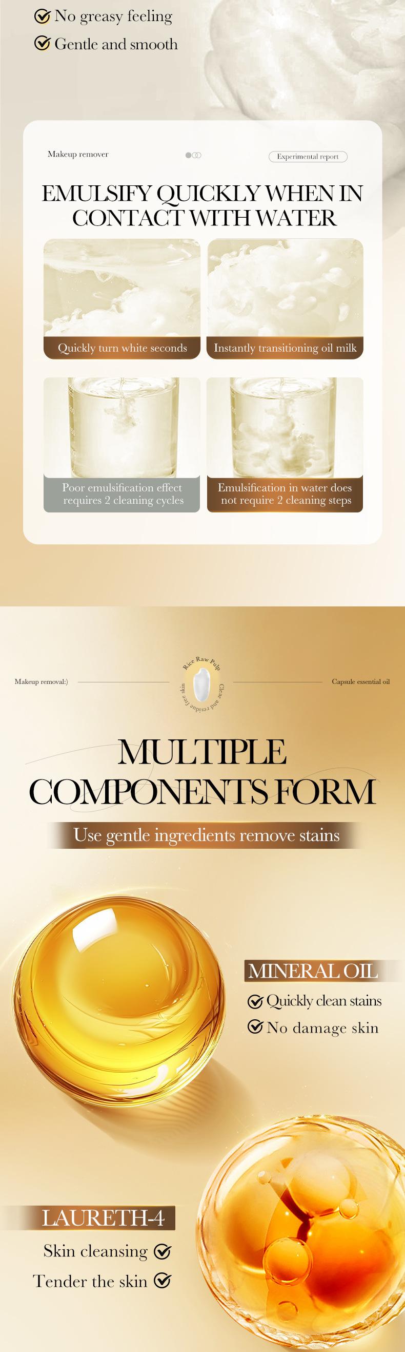 Rice Pulp Cleansing Oil Capsules - Dissolves Waterproof Makeup Instantly, Gentle No-Sting Formula, Travel-Friendly Single-Use Pods for Flawless Double Cleanse Every Night!