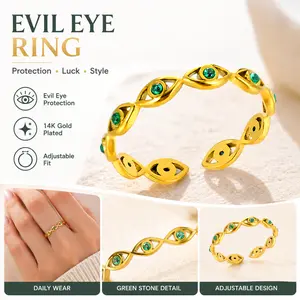 Minimalist design, trendy and stylish, unique devil's eye blue eye open ring, gold-plated index finger ring