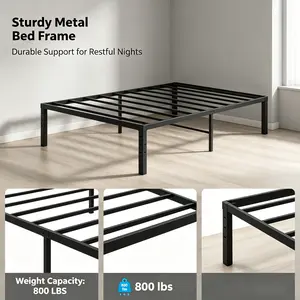 14-Inch High Single Bed Frame — Bedroom, Dormitory, and Guest Room Steel Bed Base with Slatted Support — Simple, Minimalist Design — No Box Spring Required — Provides Sturdy Mattress Suppo