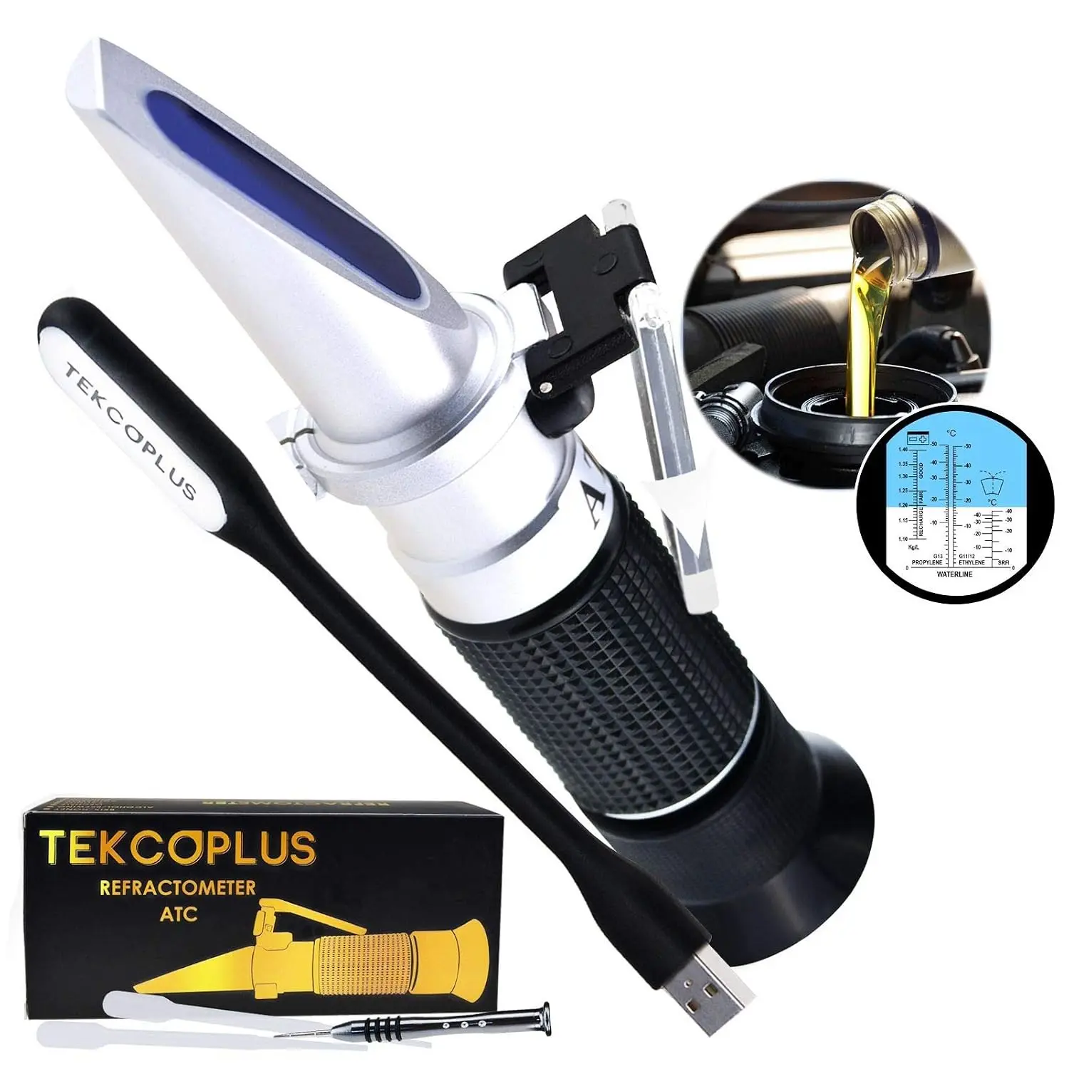 4-in-1 Antifreeze Refractometer Coolant Refractometer with ATC for Checking Car Antifreeze System Glycol Battery Fluid Propylene Ethylene Windshield Fluid Antifreeze Freezing Point
