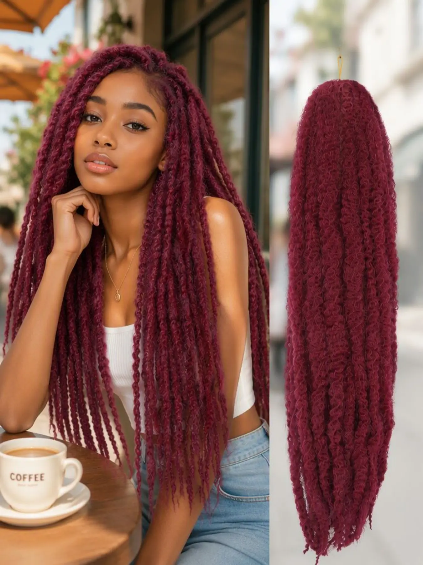 24-Inch Marley Twist Crochet Braiding Hair, Soft Long African Curly Twist Hair Extensions, Synthetic Curly Wavy Braids in Black Brown Burgundy Curly Braided Hair for Women Used Daily Party Cosplay Halloween Christmas And New Year Gifts