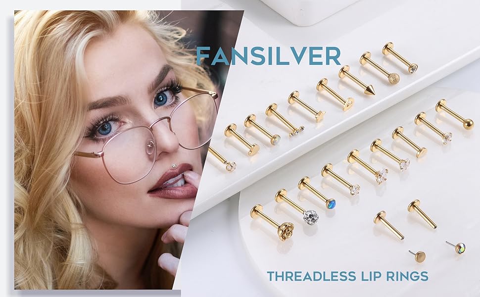 Fansilver 16G Threadless Push in Lip Rings Stainless Steel Tragus Helix Earrings Studs Nose Rings for Women Men Monroe Lip Cartilage Piercing Jewelry