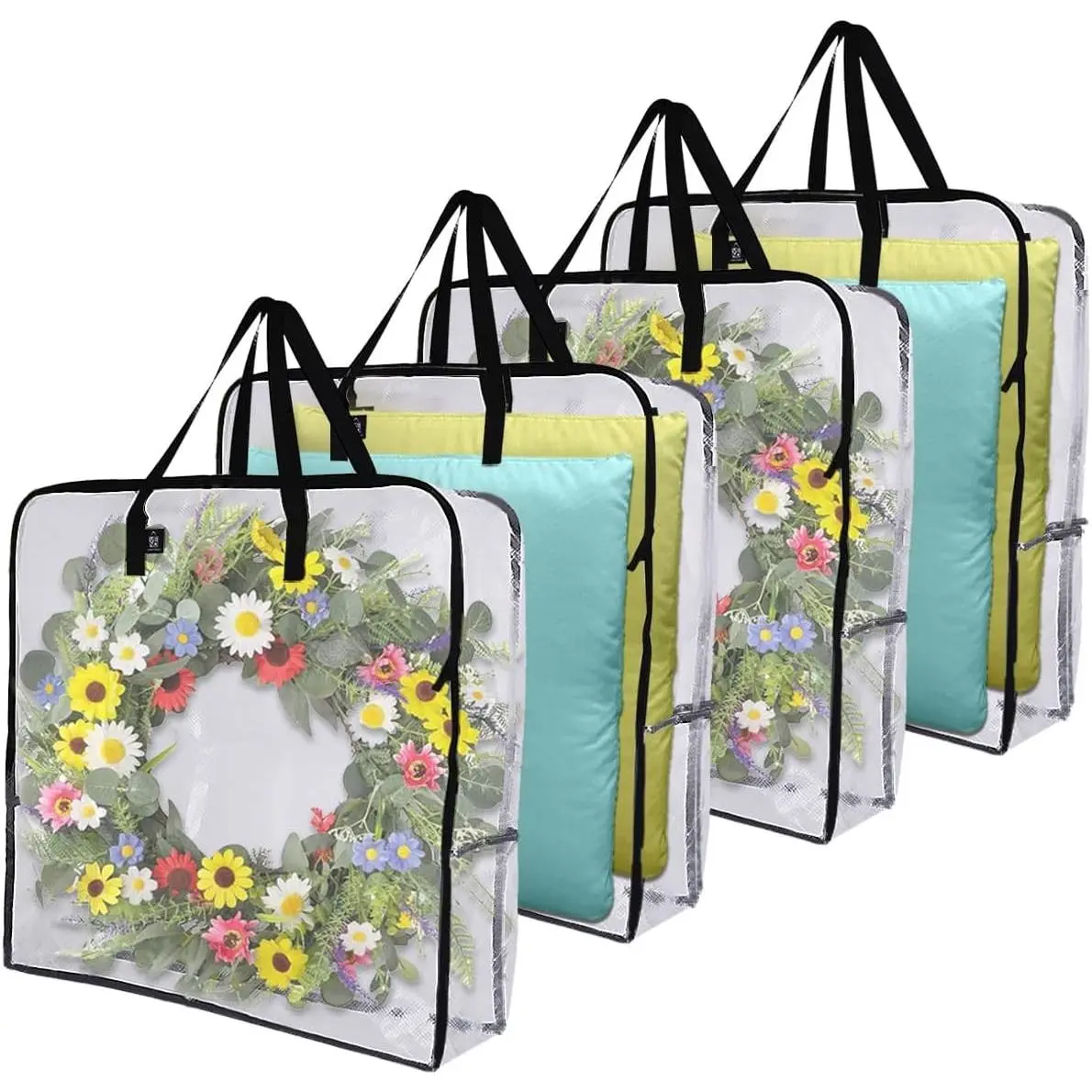 4 Pack Summer Wreath Storage Bag, Spring, Christmas Decoration Garland Container, 30 Inch Clear Door Wreath Organizers, Moving Boxes, Packing Supplies for College (Square - 4 Pack)