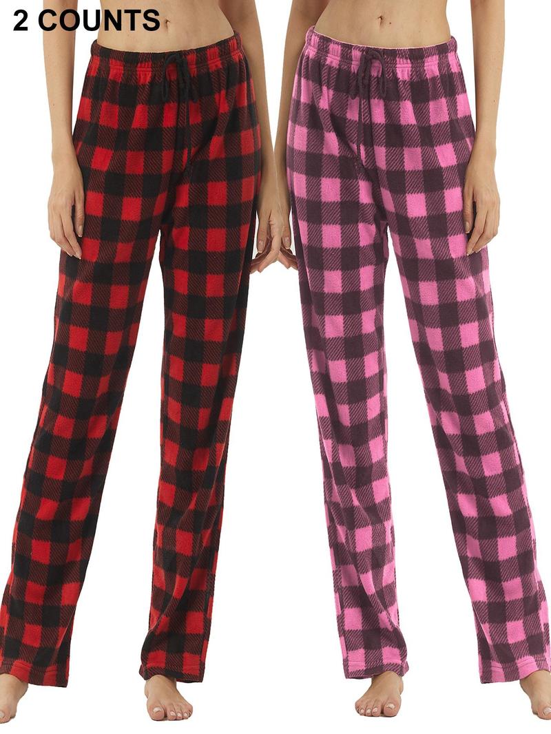 Women's Christmas Theme Plaid Print Drawstring Waist Soft Pajama Pants, Sleepwear Loungewear, Casual Comfy Fuzzy Sleep Bottoms for Winter, Lady's Sleepwear for Indoor Wear