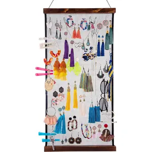 Earring Organizer Hanging Mesh Earrings Holder Wall Mounted Jewelry Display Organizer with 20 Pieces S Shape Black Hooks (24 x 12 inch)