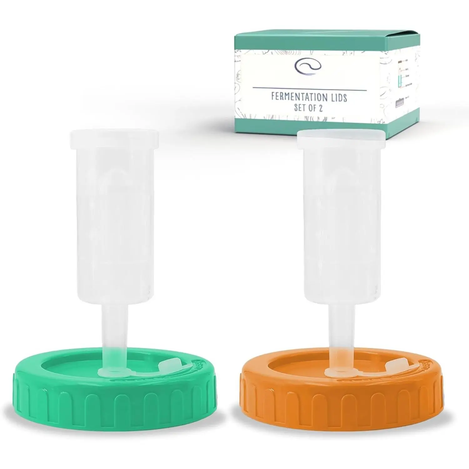 Fermentation  Set of 2 - Make Delicious Kimchi & Sauerkraut at , Starter Fermentation Kit for Wide Mouth Mason Jars, Airlocks for Fermenting , Air Lock Fermenters (Orange & Green)