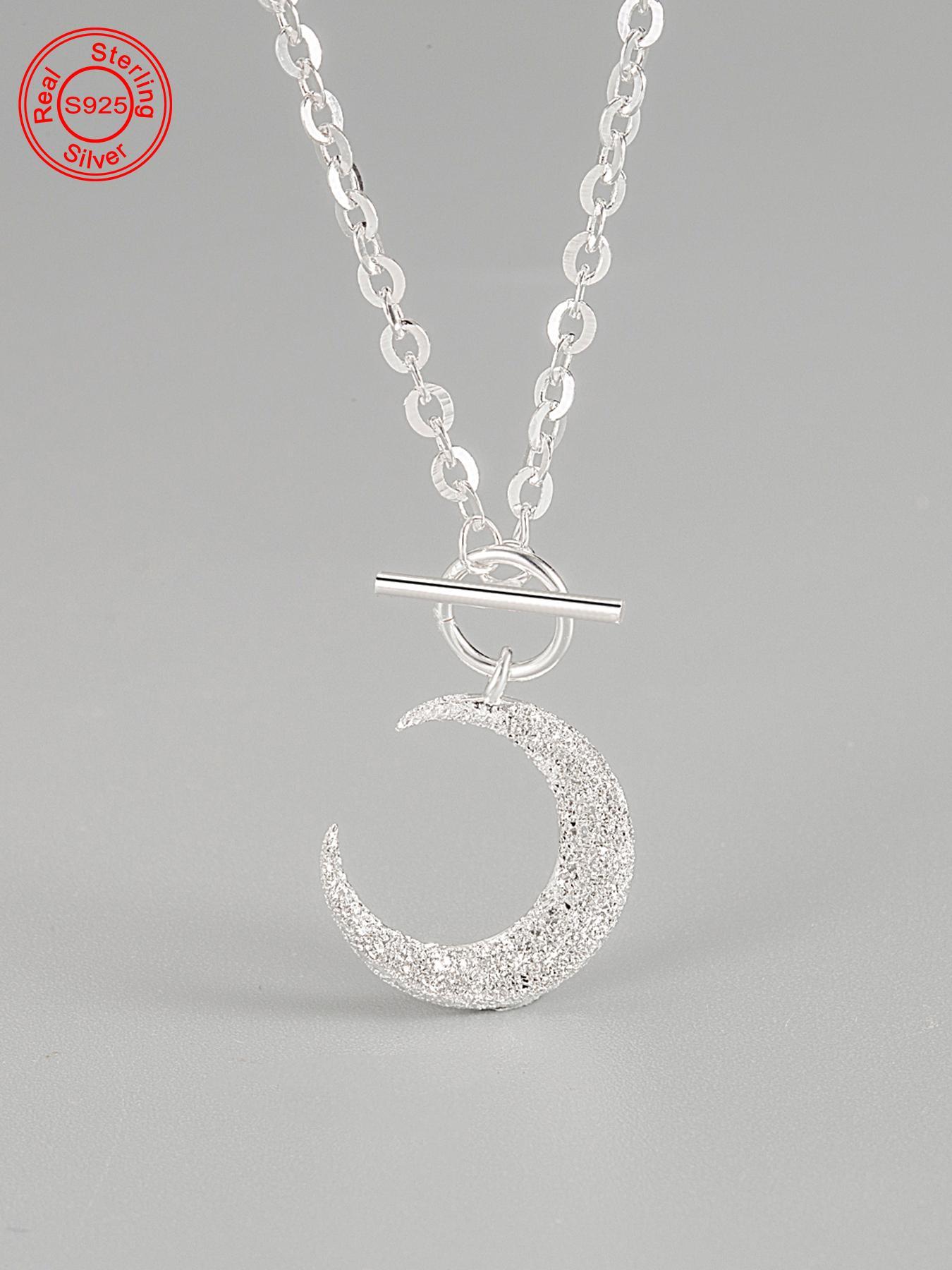 925 Sterling Silver Fashion Moon Design Pendant Necklace for Women & Girls, Fashion Jewelry for Party, Daily Decor, Trendy  Exquisite Jewelry for Birthday Gift