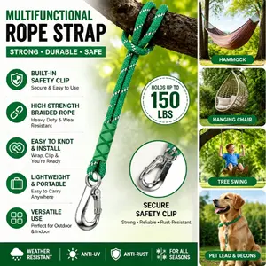 Professional Multi-Functional Braided Rope, High-Strength Durable Rope with Safety Clip, Ideal for Outdoor Hammocks, Tree Swing, Pet Decor