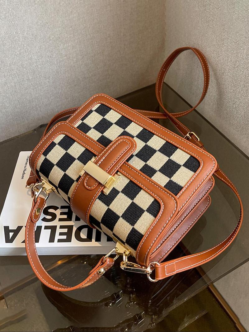Women's Fashionable Plaid Pattern Crossbody Bag, Casual PU Leather Shoulder Bag for Daily Used, Trendy Versatile High-quality Daily Commuting Bag, Unique Bags, Handbag Sling Bag, Fashionable Patterned Bag