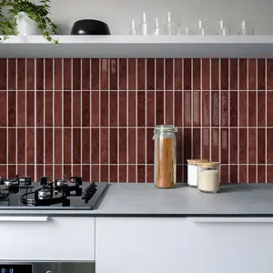 10 Sheets 12" x12'' Retro Red 3D Vinyl Backsplash Tiles, Self-Peel and Stick Wall Tile Stickers Stick on Subway Tiles for Wall