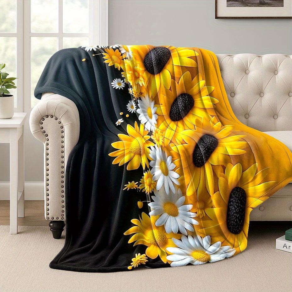 1-Piece 2D Sunflower Print Blanket, Super Soft, Machine Washable. All-Season Comfort Suitable As A Warm Cozy Blanket For Home Sofas, Bedding, Office Napping, Travel, And Camping, Perfect As A Gift For Friends And Family